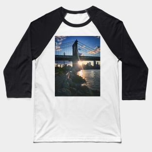 Manhattan Bridge Skyline Sun Brooklyn New York City Baseball T-Shirt